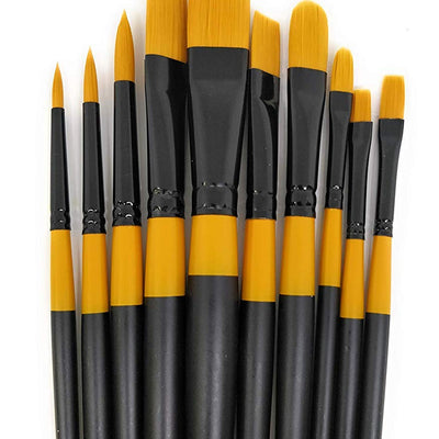BRUSTRO Artists ’ Acrylic Colour Set of 12 Colours X 12ML Tubes with Gold Taklon Brush Set of 10 and 5 Canvas Boards (4x6, 6x8, 8x10, 10x12, 10x14)