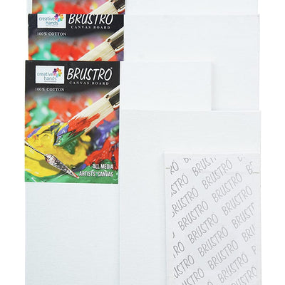 BRUSTRO Artists ’ Acrylic Colour Set of 12 Colours X 12ML Tubes with Gold Taklon Brush Set of 10 and 5 Canvas Boards (4x6, 6x8, 8x10, 10x12, 10x14)