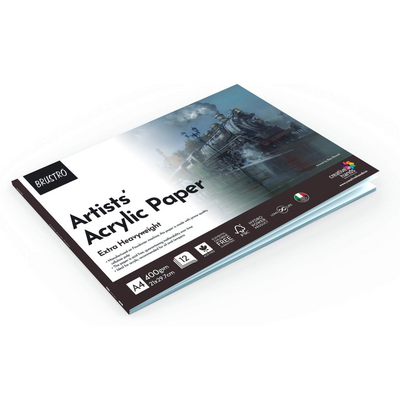 BRUSTRO Artists ’ Acrylic Colour Set of 24 Colours X 12ML Tubes with Artists Acrylic Glued Pad 400 GSM, A4-12 Sheets