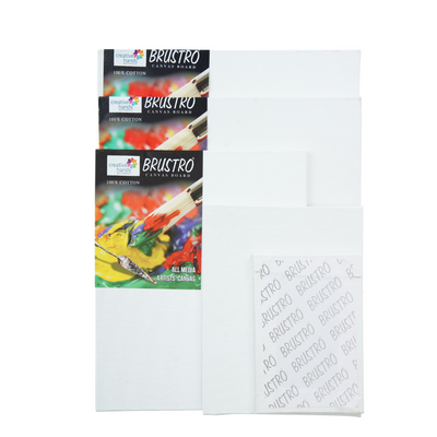 BRUSTRO Artists ’ Acrylic Colour Set of 24 with Gold Taklon Brush Set of 10 and 5 Canvas Boards (4x6, 6x8, 8x10, 10x12, 10x14)