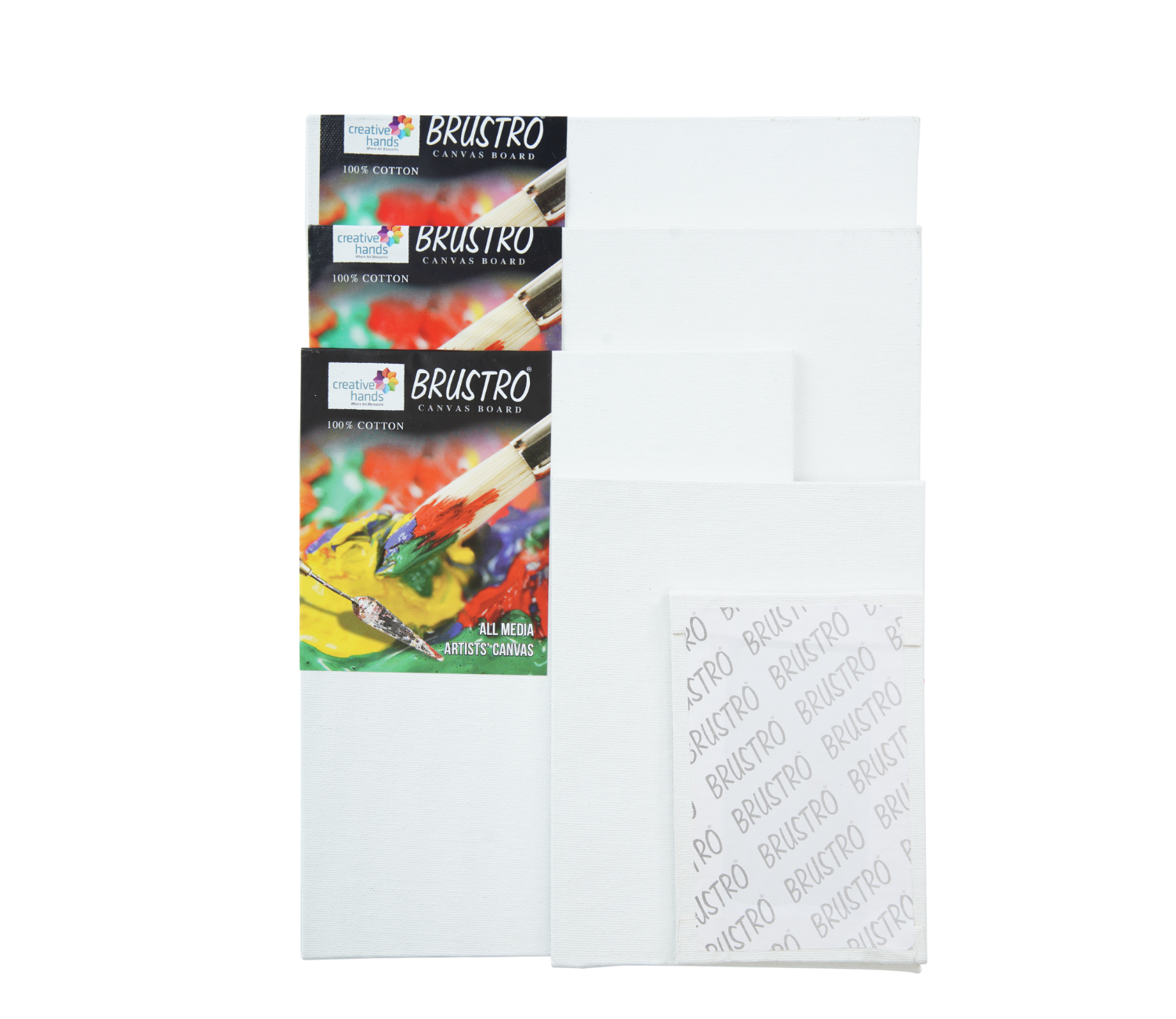 BRUSTRO Artists ’ Acrylic Colour Set of 24 with Gold Taklon Brush Set of 10 and 5 Canvas Boards (4x6, 6x8, 8x10, 10x12, 10x14)