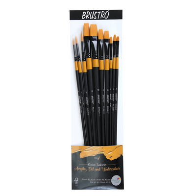 BRUSTRO Artists ’ Acrylic Colour Set of 24 with Gold Taklon Brush Set of 10, Acrylic Paper 400 GSM A4-12 Sheets and an A4 Size Tear Off Paper Palette.