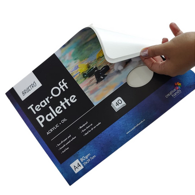 BRUSTRO Artists ’ Acrylic Colour Set of 24 with Gold Taklon Brush Set of 10, Acrylic Paper 400 GSM A4-12 Sheets and an A4 Size Tear Off Paper Palette.