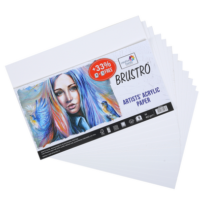 BRUSTRO Artists ’ Acrylic Pastel Colour Set of 12 Colours X 12ML Tubes with 400 GSM A4 Size Paper (Pack of 9 + 3 Free Sheets)