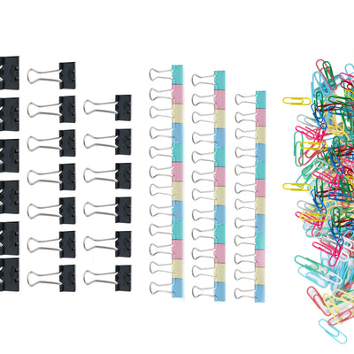 BRUSTRO Assorted Clip Box | Includes 120 Paper Clips-28mm & 56 Binder Clips (25mm- 6 pcs| 19mm- 15 pcs| 15mm- 35pcs) | Home, Office, Stationery use, Ideal for Students and Adults, Reusable, Flexible
