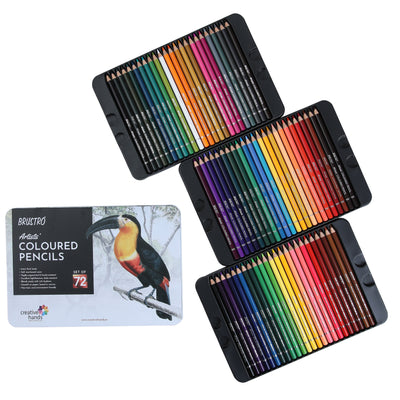 BRUSTRO Artists Colour Pencil | 6B, Set of 72 (in an Elegant tin Box) | Ideal for Students,Adults,Multiple Colors,Bright,Vibrant,Fade Resistant,DIY Art,Highly Pigmented, School, Safe use for Children