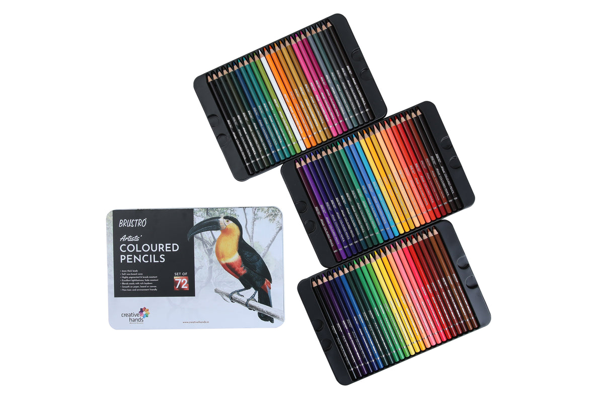 BRUSTRO Artists Colour Pencil | 6B, Set of 72 (in an Elegant tin Box) | Ideal for Students,Adults,Multiple Colors,Bright,Vibrant,Fade Resistant,DIY Art,Highly Pigmented, School, Safe use for Children