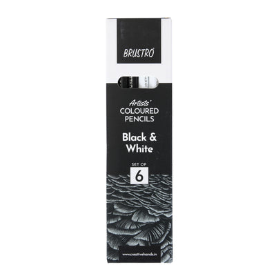 BRUSTRO Artists Coloured Pencils | Black & White | Set of 6 ( 3 Whites and 3 Blacks ) | Ideal for Students and Adults, Color, Sketching, Shading, Drawing, Blending, Mandala Art, School, Office Use