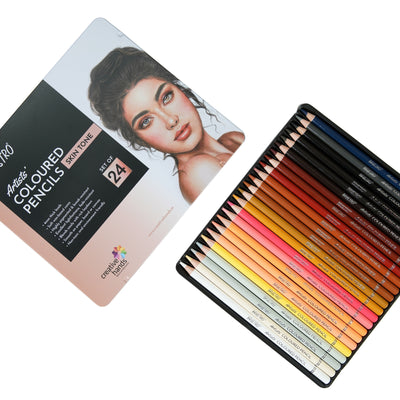 BRUSTRO Artist's Colour Pencil Skin Tone| Set of 24 (in an Elegant tin Box) | Ideal for Coloring, Vibrant shades, human face, Break & Fade resistant, DIY Art,Highly Pigmented, Mandala, Portrait