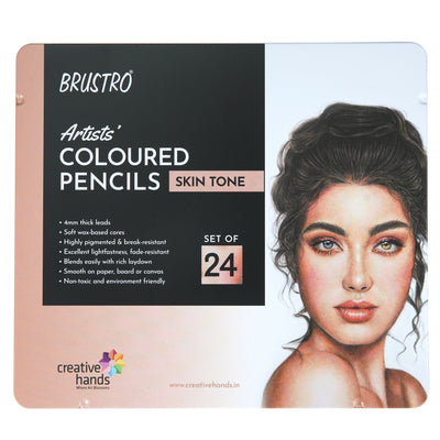 BRUSTRO Artist's Colour Pencil Skin Tone| Set of 24 (in an Elegant tin Box) | Ideal for Coloring, Vibrant shades, human face, Break & Fade resistant, DIY Art,Highly Pigmented, Mandala, Portrait