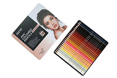 BRUSTRO Artists' Coloured Pencils Skin Tone Set of 24 with Drawing & Sketching Wiro Pad A4-160GSM (30 Sheets)