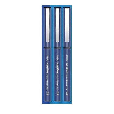BRUSTRO AeroFlow Liquid Ink Rollerball Pens | Blue | 0.5mm, Micro Tip | Pack of 3| Ideal for Students, Professionals, Office, Exam use, Accurate Smooth Writing, Waterproof, Fade Resistant