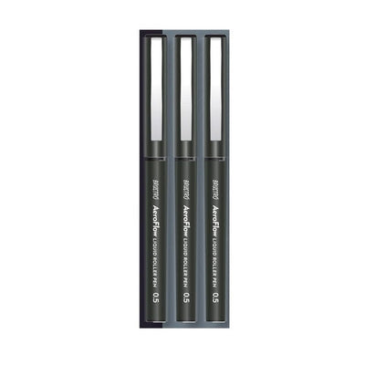 BRUSTRO AeroFlow Liquid Ink Rollerball Pens | Black | 0.5mm, Micro Tip | Pack of 3 | Ideal for Students, Professionals, Office, Exam use, Accurate Smooth Writing, Waterproof, Fade Resistant
