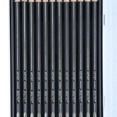 BRUSTRO Fine Art Graphite Pencil - Set of 12 (10B - 2H) with Mechanical Precision Retractable Eraser(2.3mm) | Ideal for Drawing,Sketching,Mandala,Shading,Artwork, Beginners, Artist's and Professionals