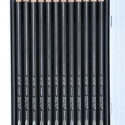 BRUSTRO Fine Art Graphite Pencil Set |10B - 2H | Pack of 12 with Elegant Tin Box| Ideal for Students and Adults, Drawing, Sketching, Mandala Shading, Pencils For Beginners and Artists