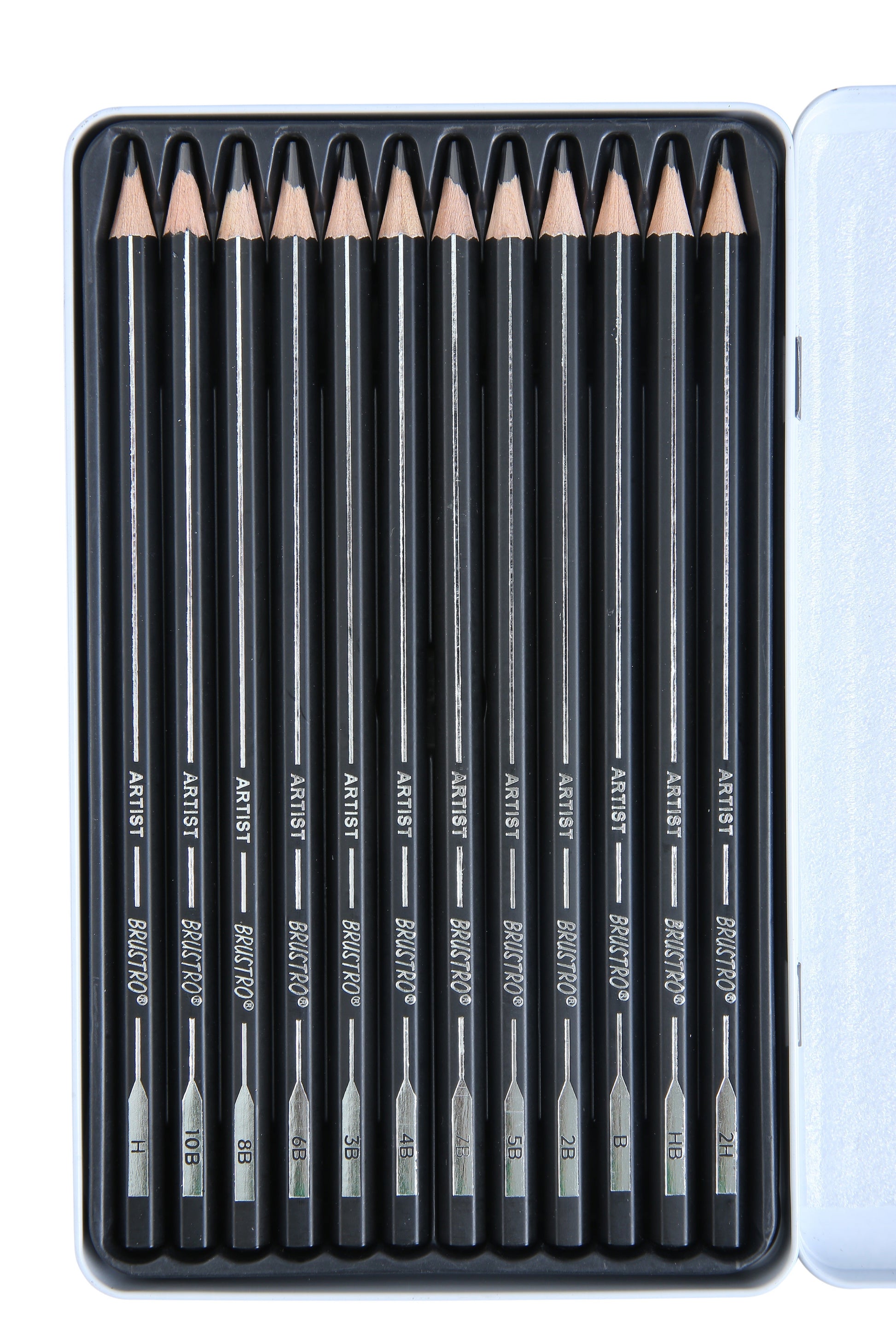 BRUSTRO Fine Art Graphite Pencil Set |10B - 2H | Pack of 12 with Elegant Tin Box| Ideal for Students and Adults, Drawing, Sketching, Mandala Shading, Pencils For Beginners and Artists