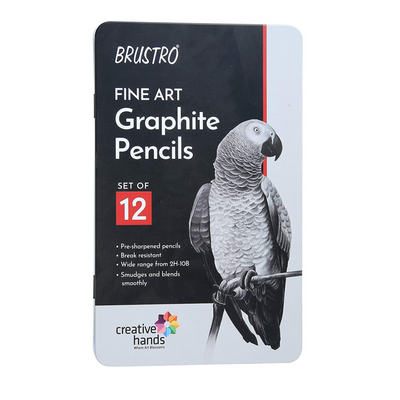 BRUSTRO Fine Art Graphite Pencil Set |10B - 2H | Pack of 12 with Elegant Tin Box| Ideal for Students and Adults, Drawing, Sketching, Mandala Shading, Pencils For Beginners and Artists