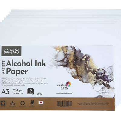 Brustro Artists Alcohol Ink Paper 234 GSM, 300 Micron, Size - A3 (Pack of 9 Sheets)