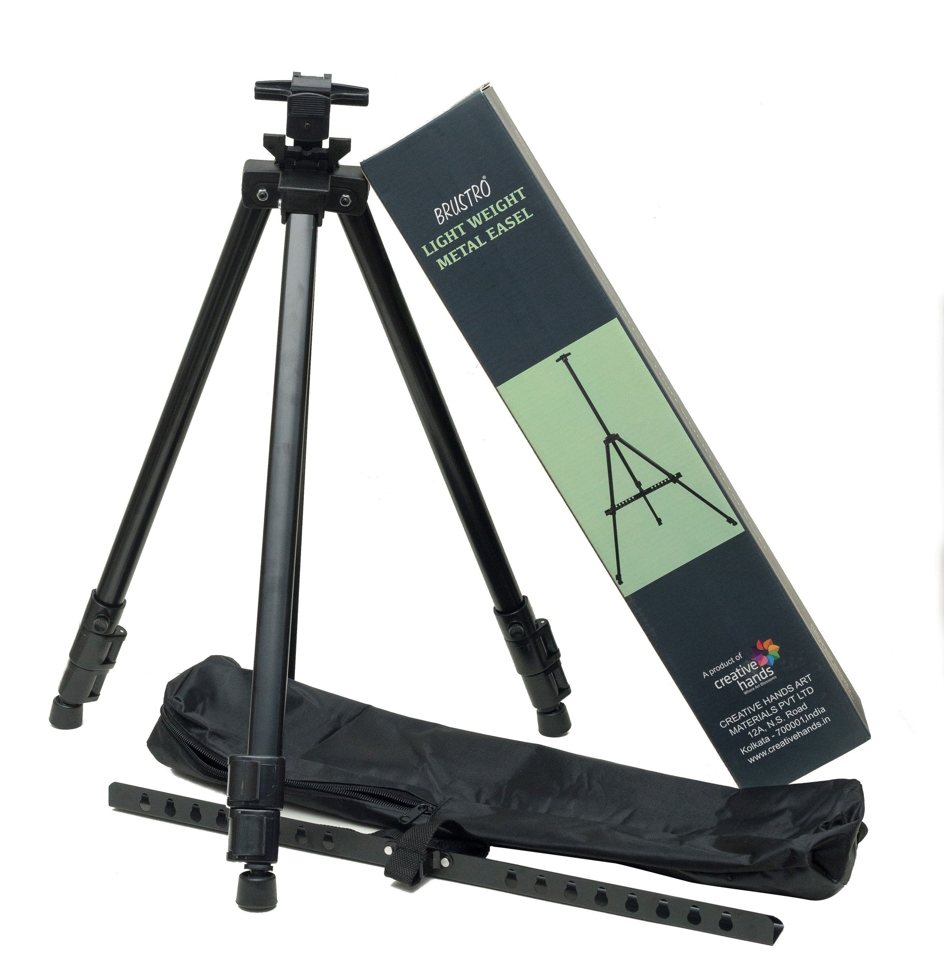 Brustro Artists Portable Lightweight Metal Display Easel with 4 Size Brustro 100% Cotton Canvas Boards. Free Weatherproof Carry Bag