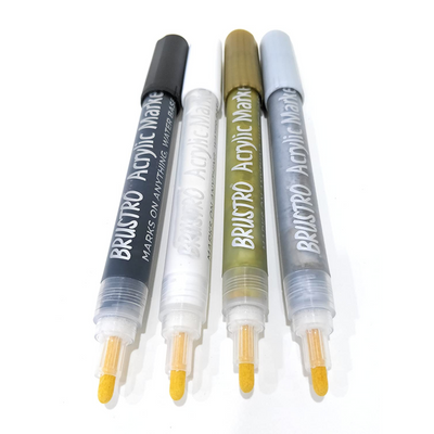 Brustro Acrylic (DIY) Marker Set of 4 - Gold Silver Black and White 