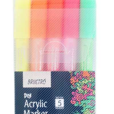 Brustro Acrylic (DIY) Marker Set of 5-Fluroscent Shade with Black Sketchbook