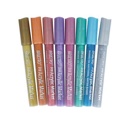 Brustro Acrylic (DIY) Marker Set of 8 (Metallic Shades) for Craftworks, School Projects, and Other Presentations
