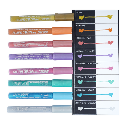 Brustro Acrylic (DIY) Marker Set of 8 (Metallic Shades) for Craftworks, School Projects, and Other Presentations