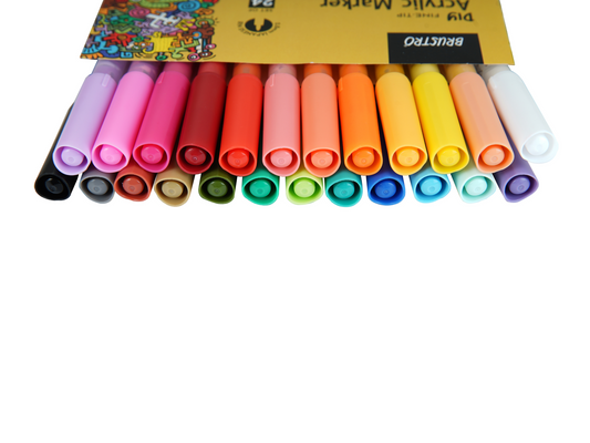 Brustro Acrylic (DIY) Fine Tip Marker Set of 24 - Basic 0.8MM, for Craftworks, School Projects, and Other Presentations