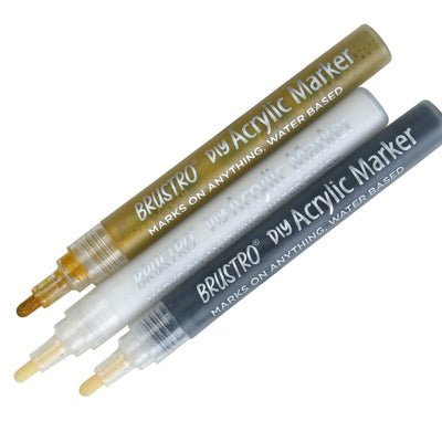 Brustro Acrylic (DIY) Marker Set of 3 - Black, White & Gold