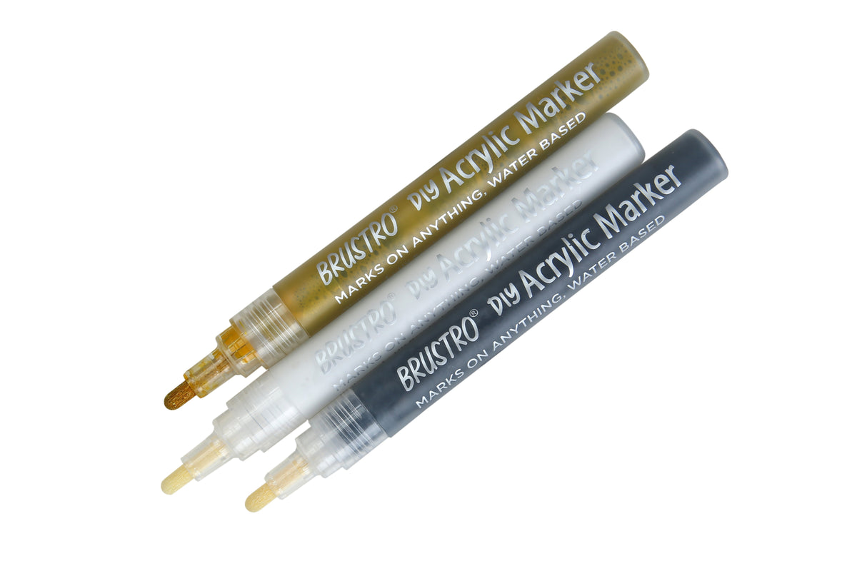 Brustro Acrylic (DIY) Marker Set of 3 - Black, White & Gold