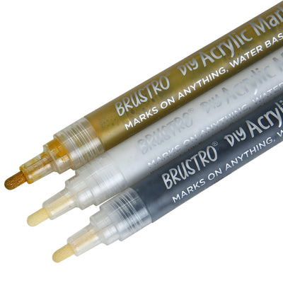 Brustro Acrylic (DIY) Marker Set of 3 - Black, White & Gold