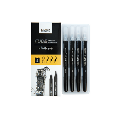 Brustro Fude Hard-tip Black Ink Brush Pen Set of 4. (Extra-fine/Fine/Medium/Bold)