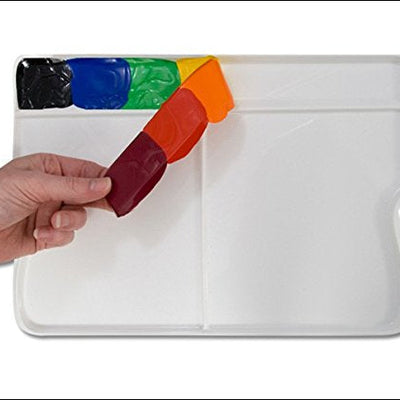 BRUSTRO Artists’ Rectangular Peel Off Painting Palette for Oil, Acrylic, Watercolour and Gouache with 3 mixing areas 34x20cm