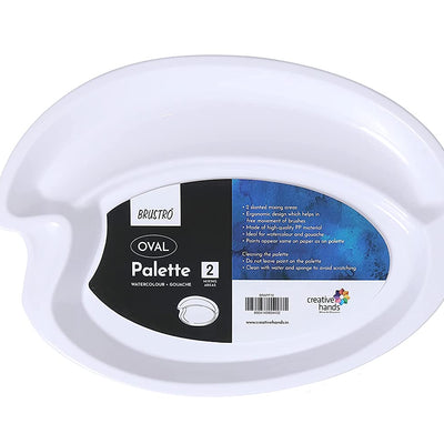 BRUSTRO Artists’ Oval Peel Off Painting Palette for Oil, Acrylic, Watercolour and Gouache with 2 Mixing Areas 24x19 cm
