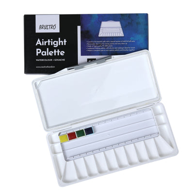 BRUSTRO Artists’ AIRTIGHT Palette 16 Wells for Watercolour and Gouache with a Special Section to Hold 24 Half Pans and a Removable Clear Tray