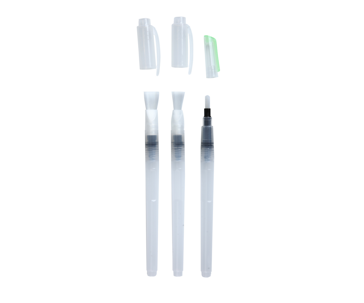 Brustro Aqua Squeeze Leak Proof Watercolour Brush Pen Flat, Small,Medium,Large (Assorted) - Pack of 3