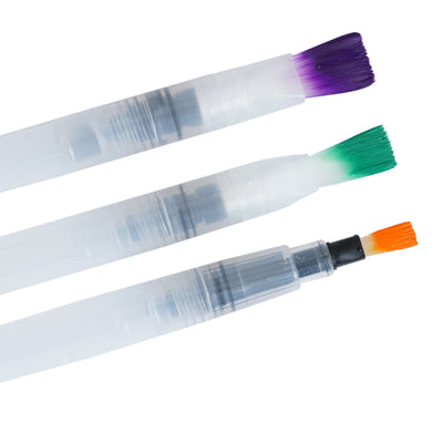 Brustro Aqua Squeeze Leak Proof Watercolour Brush Pen Flat, Small,Medium,Large (Assorted) - Pack of 3