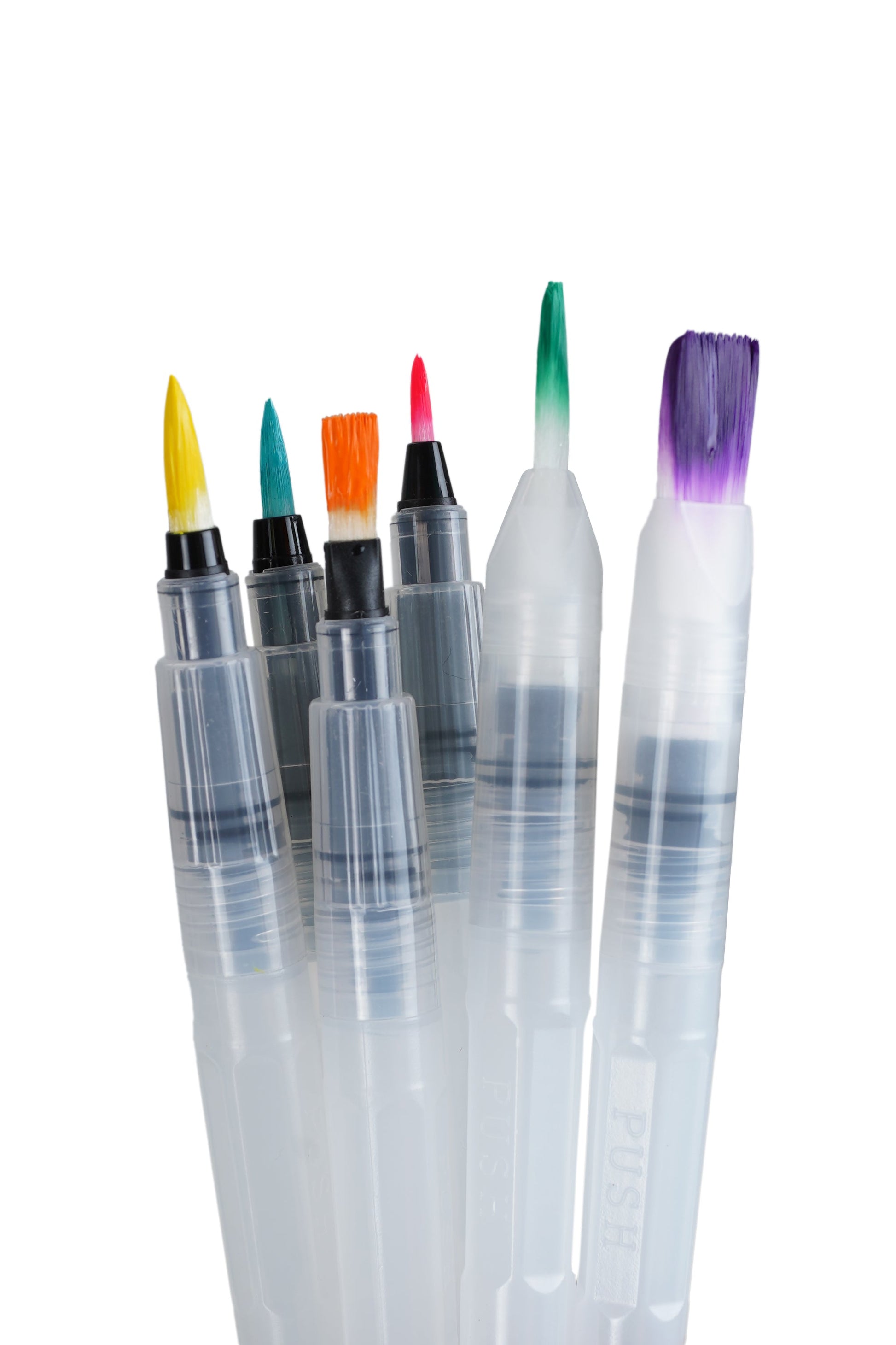 Brustro 3 Flat and Round Aqua Squeeze Leak Proof Watercolour Brush Pen with 9 Sheets Paper Cotton CP 300 GSM, 5x7-inch (Assorted) - Set of 6