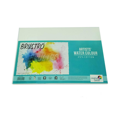 Brustro 3 Flat and Round Aqua Squeeze Leak Proof Watercolour Brush Pen with 9 Sheets Paper Cotton CP 300 GSM, 5x7-inch (Assorted) - Set of 6