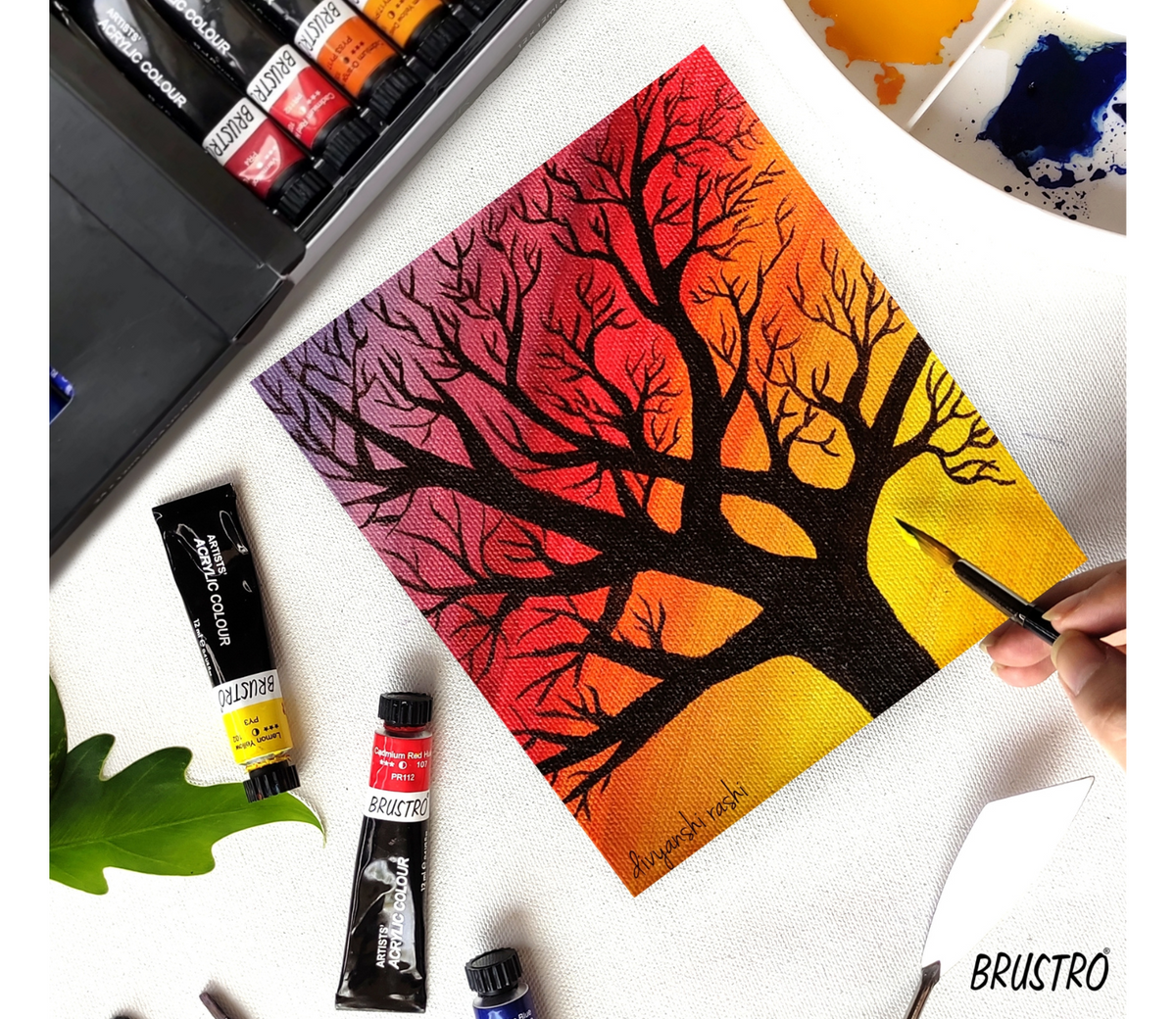 BRUSTRO Artist's Acrylic Colour | Set of 12 Colours X 12ml Tubes | Highly pigmented, Intermixable, Perfect for Canvas, Art, Rock Painting, Professionals and Artists