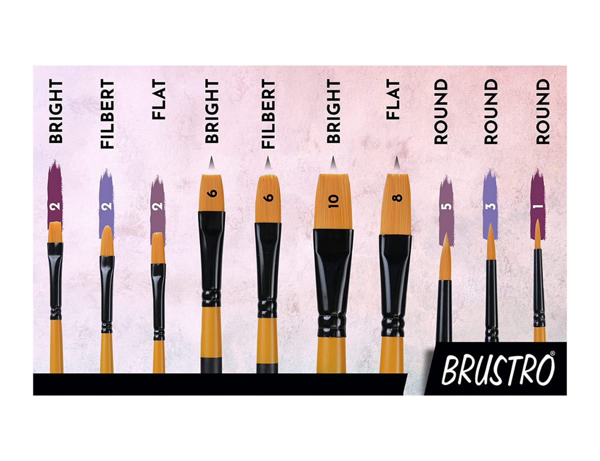 BRUSTRO Acrylic Paint Set of 24, Multicolour 12ml Tubes with Gold Taklon Brush Set of 10