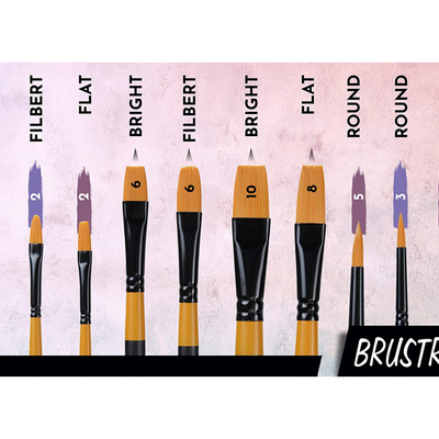 BRUSTRO Artists ’ Acrylic Colour Set of 12 Colours X 12ML Tubes with Gold Taklon Brush Set of 10 and Acrylic Paper 400 GSM A4-12 Sheets.