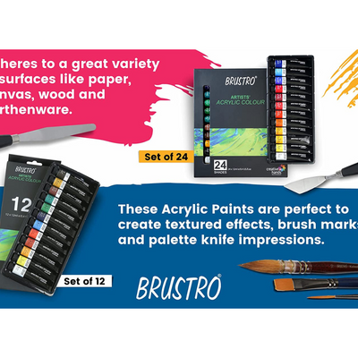 BRUSTRO Artist's Acrylic Colour | Set of 12 Colours X 12ml Tubes | Highly pigmented, Intermixable, Perfect for Canvas, Art, Rock Painting, Professionals and Artists