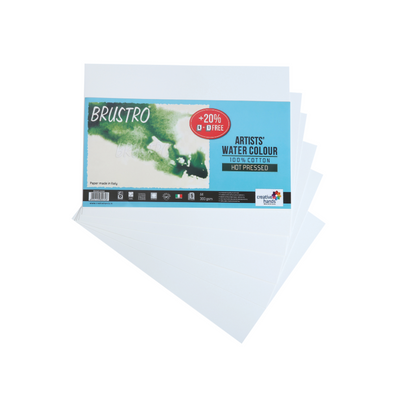Brustro Artists' Watercolour Papers 100% Cotton 300 GSM A4 Hot Pressed (Pack of 5+1 Free Sheet)