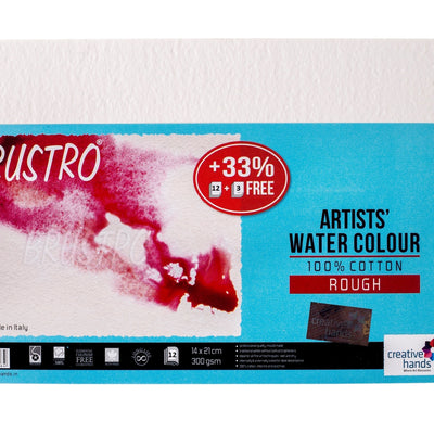 Brustro Artists’ Watercolour Paper 300 GSM 14 cm x 21 m Rough (Pack of 12 + 3 Free Sheets)