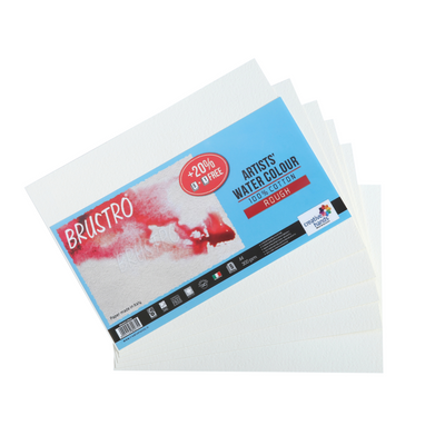 Brustro Artists’ Watercolour Papers 100% Cotton 300 GSM A4 Rough (Pack of 5 + 1 Free Sheet)