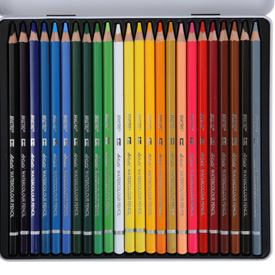BRUSTRO Artists Watercolour Pencil |Set of 24 (in Elegant tin Box)|Ideal for Artists, Students, Drawing,Colouring,Painting on Paper, water soluble, Professional Quality, Break-resistant,Vibrant Colors
