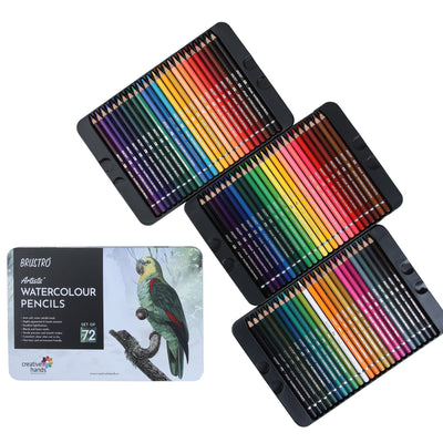 BRUSTRO Artists Watercolour Pencil Set of 72 in Elegant tin Box
