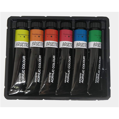 BRUSTRO ARTISTS' ACRYLIC COLOUR SET OF 6 FLUORESCENT COLOURS X 12ML TUBES