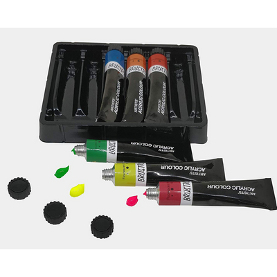 BRUSTRO ARTISTS' ACRYLIC COLOUR SET OF 6 FLUORESCENT COLOURS X 12ML TUBES